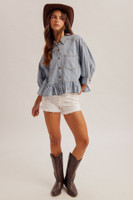 Hem & Thread Women's Shirt - Oversized Frill - Denim