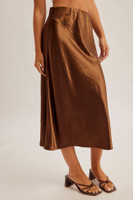 Hem & Thread Women's Skirt - Midi Length Satin - Brown