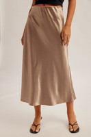 Hem & Thread Women's Skirt - Midi Length Satin - Dark Champagne