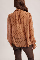 Hem & Thread Women's Shirt - Smocked Yoke Dot Print - Mocha