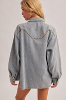 Hem & Thread Women's Shirt - Studded Basket Weave Shacket - Denim Blue