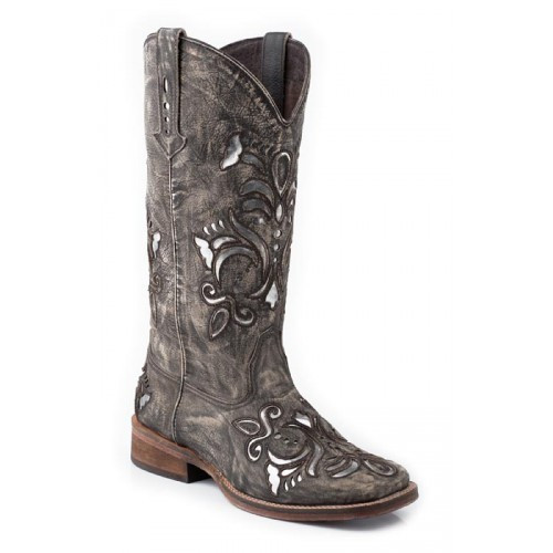 Roper Women's Fashion Boots - Brown Sanded Leather / Silver Metallic Roper Women's Fashion Boots - Brown Sanded Leather / Silver Metallic