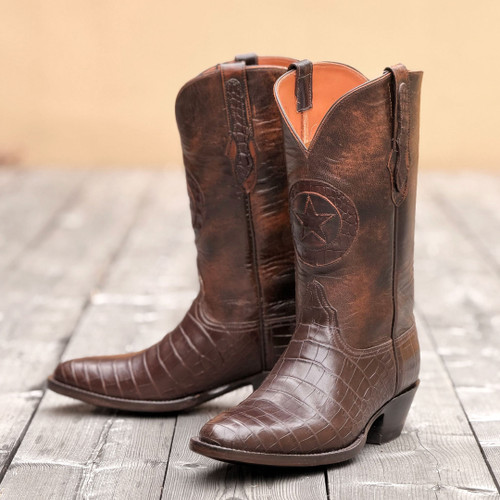 Black Jack Boots - American Alligator Belly #188 - Lone Star Inlay - Chocolate