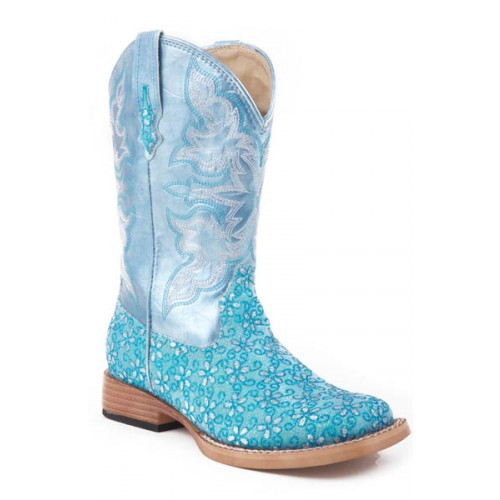 Roper Children's Boots - Glitter Flower - Tuquoise / Blue Roper Children's Boots - Glitter Flower - Tuquoise / Blue