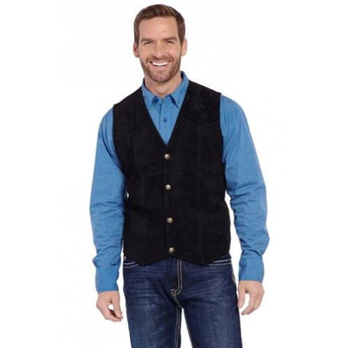 Cripple Creek Men's Apparel - Boar Suede / Snap Front Vest - Black Cripple Creek Men's Apparel - Boar Suede / Snap Front Vest - Black