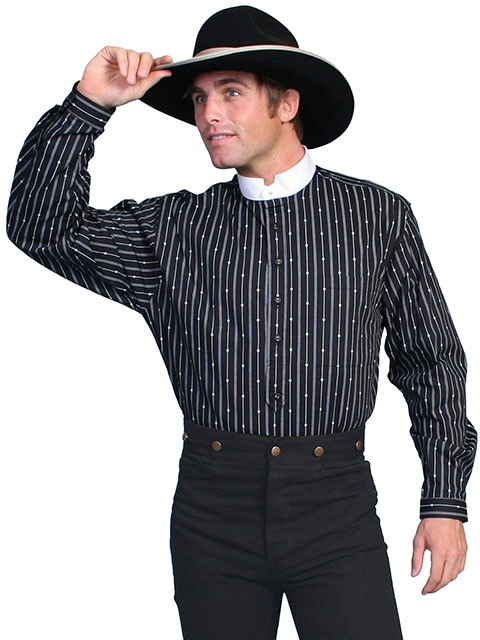 Scully Men's Shirt - Range Wear - Banded Collar - Black - Billy's