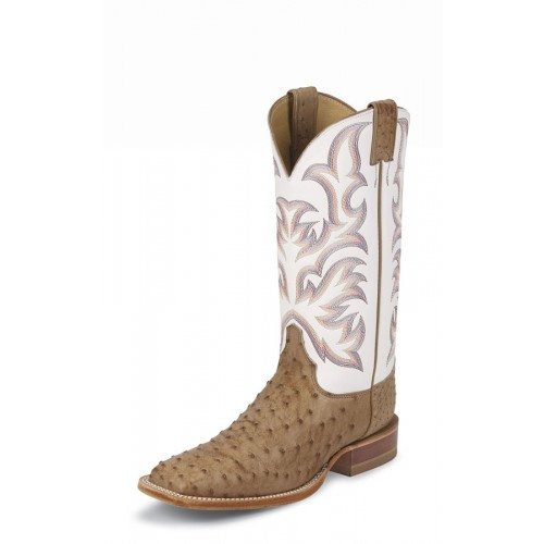 Justin Men's Boots - Pascoe Full Quill Ostrich - Antique Tan Vintage / White Delegance Cowhide Justin Men's Boots - Pascoe Full Quill Ostrich - Antique Tan Vintage / White Delegance Cowhide