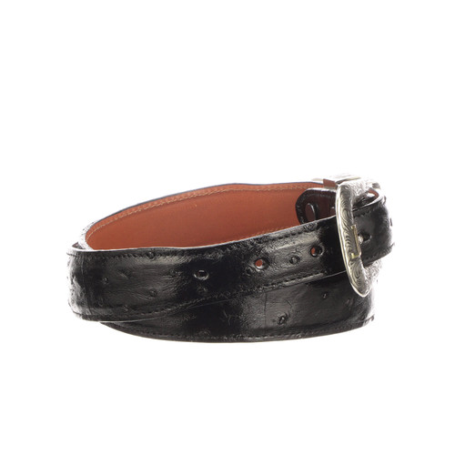 Black Ostrich Leather Belt Strap - 1 1/4 > 1 Taper