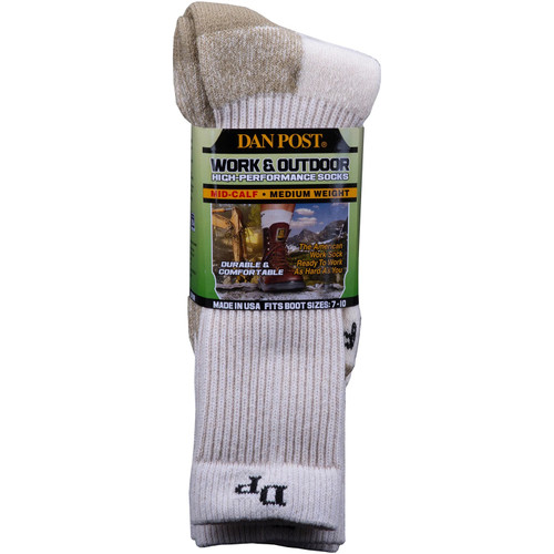 Dan Post Men's Accessories - Work Socks - Medium Weight Natural Mid-Calf Dan Post Men's Accessories - Work Socks - Medium Weight Natural Mid-Calf