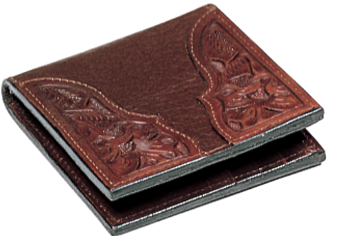 Vogt Mens Accessories - Wallets - Pebbled Raisin American Bison with Hand Tooled Floral Corners Vogt Mens Accessories - Wallets - Pebbled Raisin American Bison with Hand Tooled Floral Corners