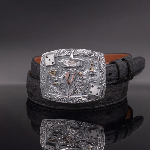 Vogt Men's Accessories - Buckle Sets - "Johnny Bones" Trophy Sterling Silver / 14KT Gold Buckle Vogt Men's Accessories - Buckle Sets - "Johnny Bones" Trophy Sterling Silver / 14KT Gold Buckle