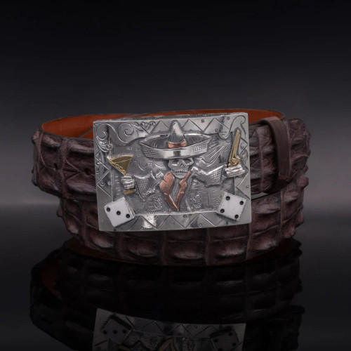 Vogt Men's Accessories - Buckle Sets - "Johnny Bones"  Channel Buckle - Sterling Silver / 14KT Gold Vogt Men's Accessories - Buckle Sets - "Johnny Bones"  Channel Buckle - Sterling Silver / 14KT Gold
