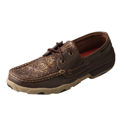 Twisted X Women's Casuals - Boat Driving Moc - Brown / Embossed Flower