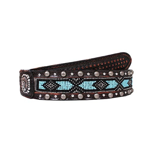 Double J Saddlery Men's Belts - 1 7/8 Tapered to 1 1/2 Arrow Tooled Blk Chestnut / Beaded / Conchos Double J Saddlery Men's Belts - 1 7/8 Tapered to 1 1/2 Arrow Tooled Blk Chestnut / Beaded / Conchos