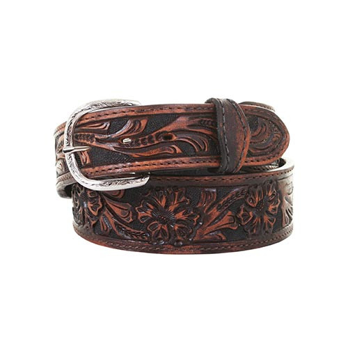 Double J Saddlery Men's Belts - 1 7/8 Tapered to 1 1/2 Tooled Brown Vintage / Black Floral Double J Saddlery Men's Belts - 1 7/8 Tapered to 1 1/2 Tooled Brown Vintage / Black Floral