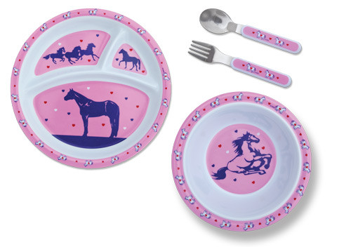 Moss Brothers Housewares - Pink Cowgirls Horses and Hearts Dinner Set for Kids