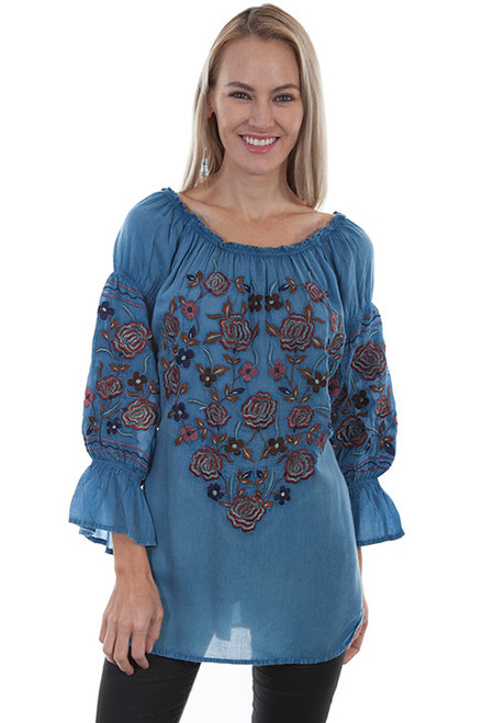 Scully Women's Honey Creek Collection - Embroidered Peasant Blouse