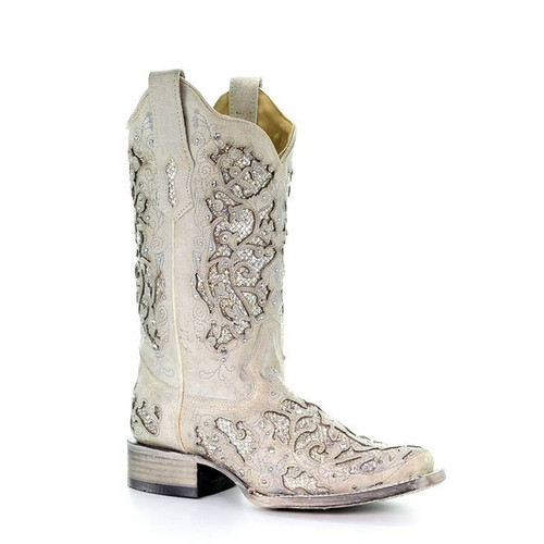 corral women's white glitter inlay boot