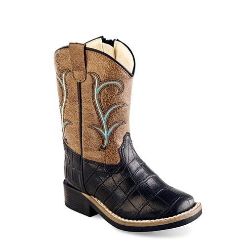 Jama Old West Toddler Boots - Black Croco / Light Brown Crackle  Jama Old West Toddler Boots - Black Croco / Light Brown Crackle