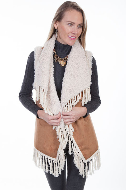 Scully Women's Vest - Faux Fur - Tan W/ Collar Scully Women's Vest - Faux Fur - Tan W/ Collar