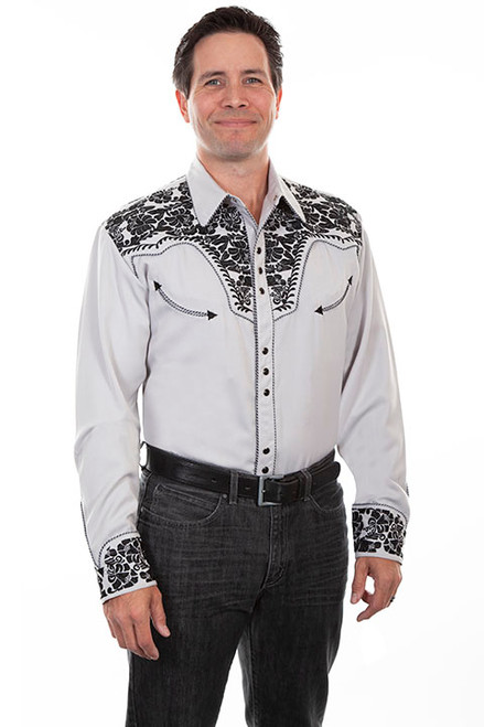 Scully Men's Shirt - Floral Tooled Embroidery - Steel Scully Men's Shirt - Floral Tooled Embroidery - Steel