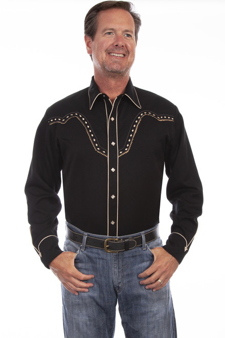 Scully Men's Shirt - Diamond Yoke Embroidered Western  Scully Men's Shirt - Diamond Yoke Embroidered Western