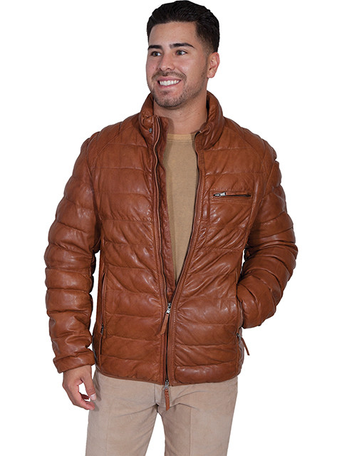 Scully Men's Jacket - Lamb Ribbed Leather - Cognac - Billy's