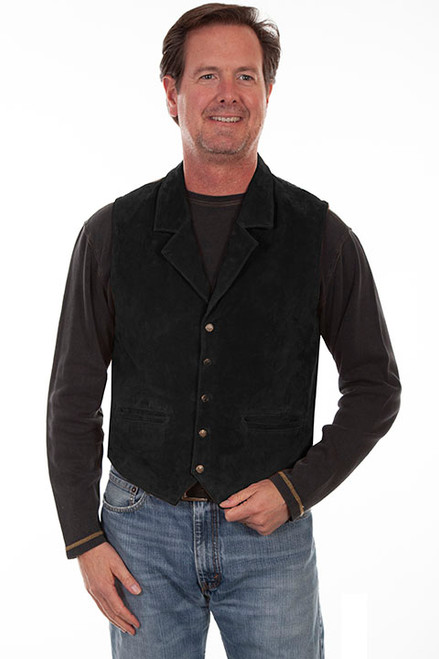 Scully Men's Vest - Boar Suede W/ Knit Back - Black  Scully Men's Vest - Boar Suede W/ Knit Back - Black