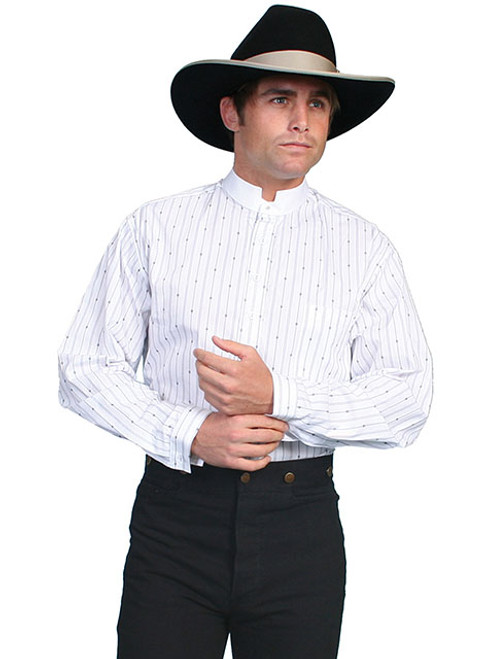 Scully Men's Shirt - Range Wear - Tombstone Collar Shirt - White / Black Scully Men's Shirt - Range Wear - Tombstone Collar Shirt - White / Black