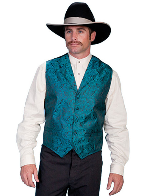 Scully Men's Vest - Range Wear - Classic Paisley / Notched Lapels - Teal Scully Men's Vest - Range Wear - Classic Paisley / Notched Lapels - Teal