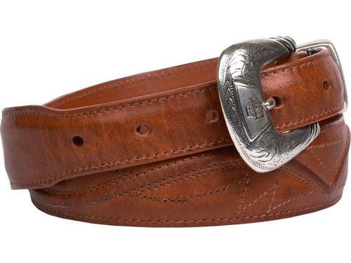 Lucchese Men's Belts - Smooth Ranch Hand / Seville Stitch Tapered - Cognac