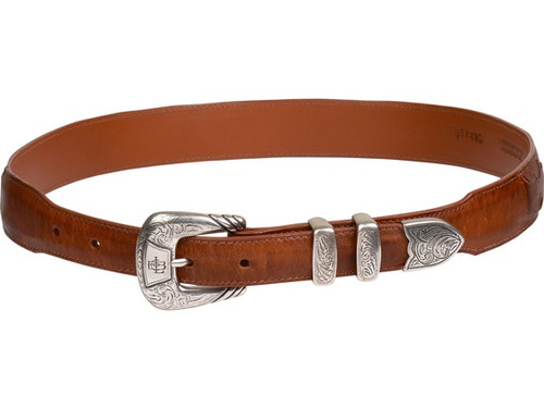 Lucchese Men's Belts - Smooth Ranch Hand / Seville Stitch Tapered - Cognac