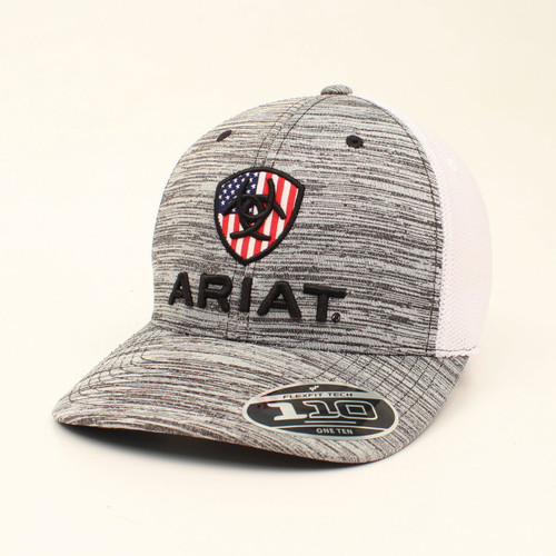 Ariat Caps by M & F Western Products - White Mesh / Heather Gray w/ Flag Ariat Caps by M & F Western Products - White Mesh / Heather Gray w/ Flag