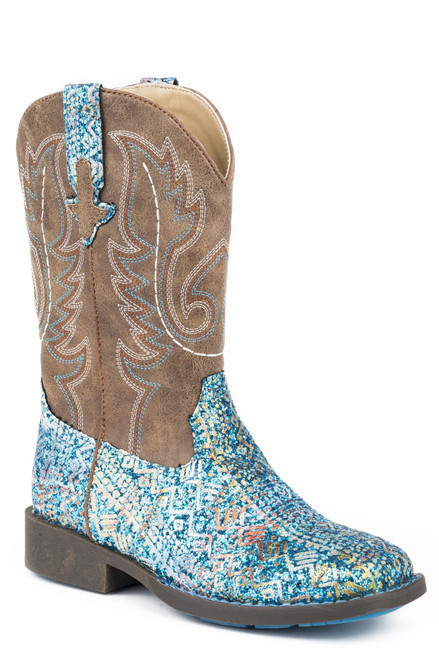 Roper Children's Boots - Glitter Aztec - Blue / Brown Roper Children's Boots - Glitter Aztec - Blue / Brown