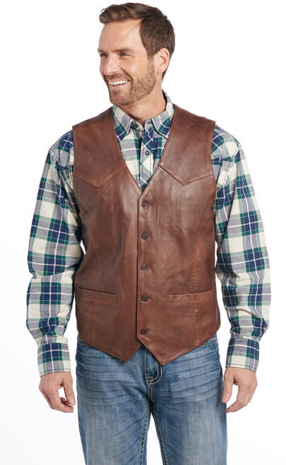 Cripple Creek Men's Apparel - Nappa Lamb / Button Front Vest - Vintage Brown Cripple Creek Men's Apparel - Nappa Lamb / Button Front Vest - Vintage Brown
