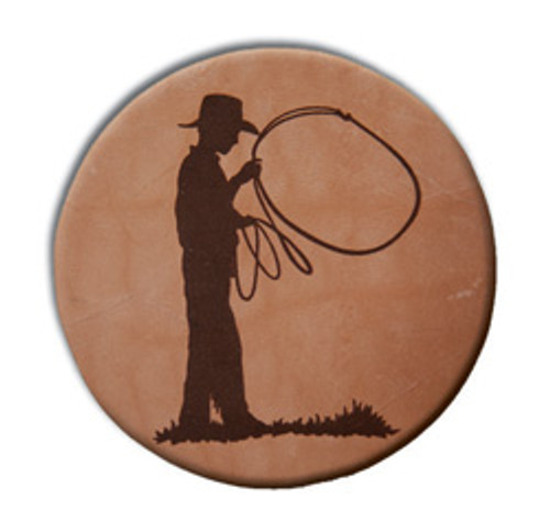 Moss Brothers Housewares - Leather Coaster Set - 4 Piece - Lasso Cowboy