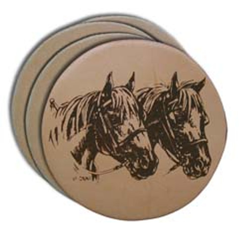 Moss Brothers Housewares - Leather Coaster Set - 4 Piece - Two Horses