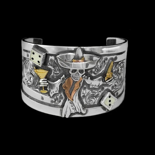 Vogt Men's Accessories - Cuff - "Johnny Bones" Sterling Silver & 14K Gold Vogt Men's Accessories - Cuff - "Johnny Bones" Sterling Silver & 14K Gold
