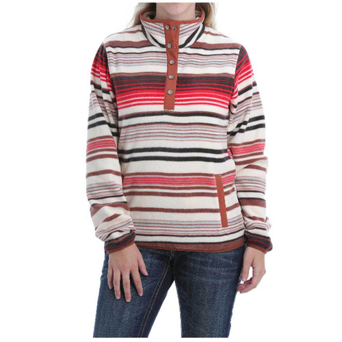 Cinch Women's Jacket - Printed Polar Fleece Pullover - Coral Cream / Black Cinch Women's Jacket - Printed Polar Fleece Pullover - Coral Cream / Black
