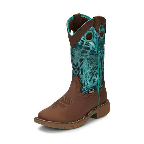 Justin Women's Work Boots - Stampede Rush - Turquoise / Brown Justin Women's Work Boots - Stampede Rush - Turquoise / Brown