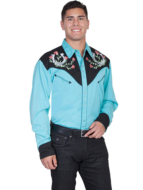 Scully Men's Shirt - Horseshoe - Floral Tooled Embroidery