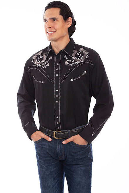 Scully Men's Western Apparel - Horseshoe & Roses - Floral Tooled ...