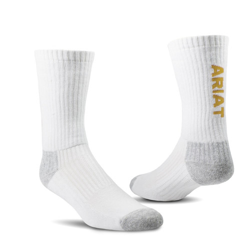 Ariat Socks - Unisex Work - Premium Cotton - Crew - White - 3 Pack Ariat Socks - Unisex Work - Premium Cotton - Crew - White - 3 Pack