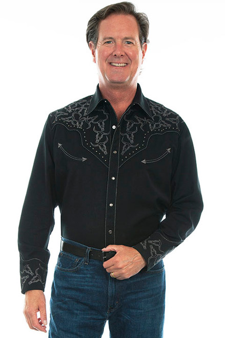 Scully Men's Shirt - Longhorn Nailheads - Black