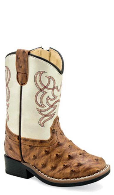 Jama Old West Toddler Boots - Ostrich Print / Cream Jama Old West Toddler Boots - Ostrich Print / Cream