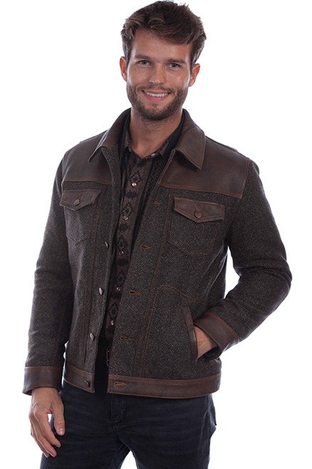 Scully Men's Jacket - Herringbone /Leather - Vintage Brown Scully Men's Jacket - Herringbone /Leather - Vintage Brown
