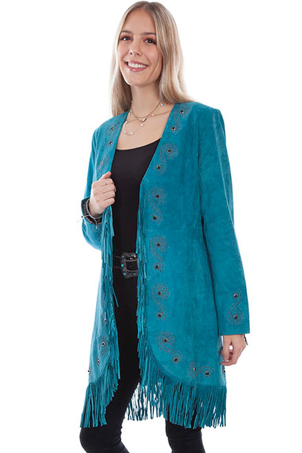Scully Women's Jacket - Fringe Embroidered Suede - Dark Turquoise # 251 Scully Women's Jacket - Fringe Embroidered Suede - Dark Turquoise # 251
