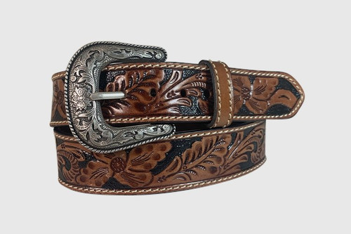 Gem Dandy Accessories - Roper Belt Full Grain Leather / Floral Tooled - Tan Gem Dandy Accessories - Roper Belt Full Grain Leather / Floral Tooled - Tan