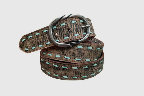 Gem Dandy Accessories - Cowgirls Rock Belt - Distressed Genuine Leather - 4 Tonal / Turquoise Stitched - Tan Gem Dandy Accessories - Cowgirls Rock Belt - Distressed Genuine Leather - 4 Tonal / Turquoise Stitched - Tan