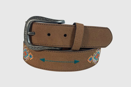 Gem Dandy Accessories - Cowgirls Rock Belt - Genuine Leather / Aztec Embroidered - Brown Gem Dandy Accessories - Cowgirls Rock Belt - Genuine Leather / Aztec Embroidered - Brown